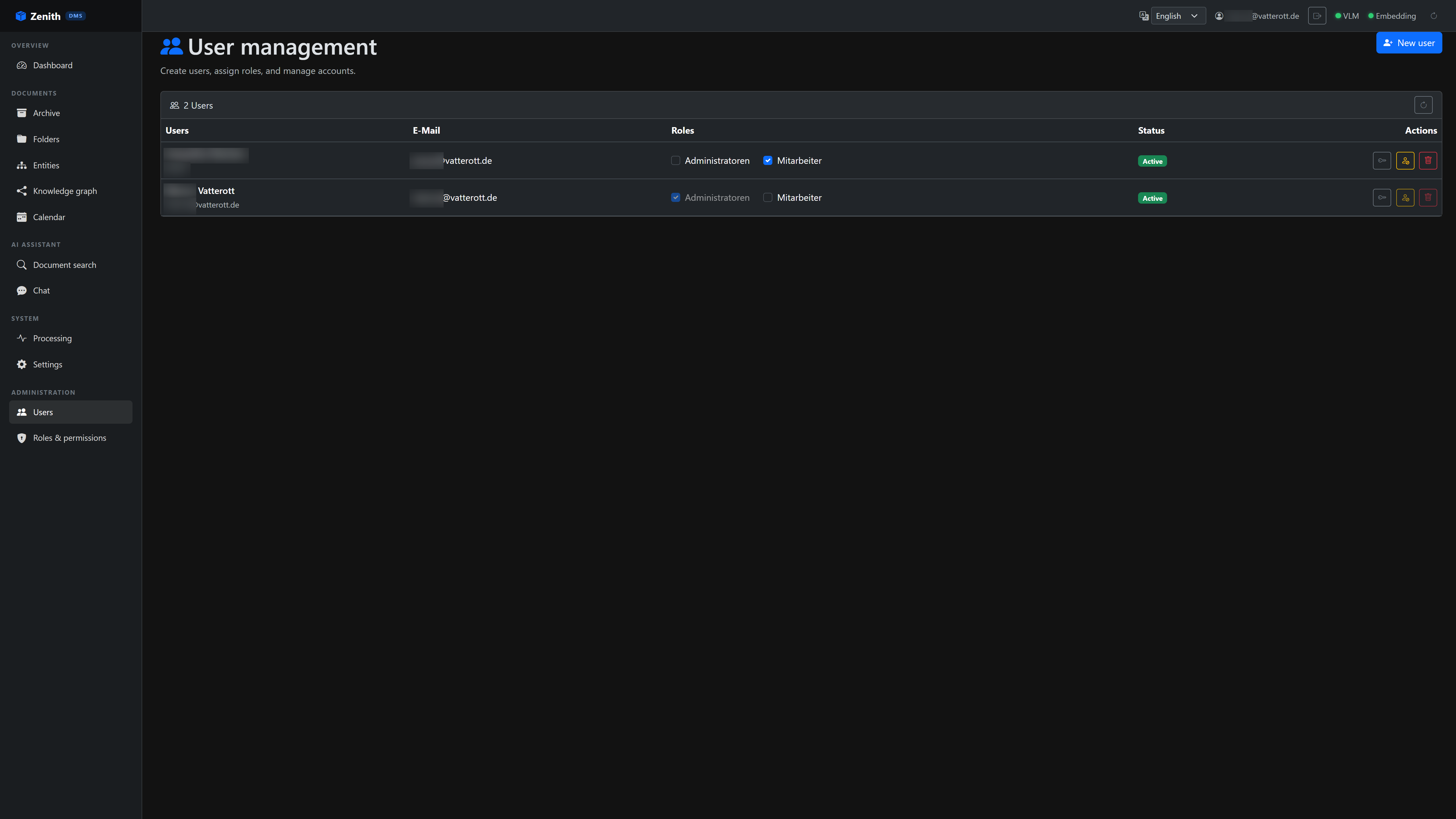 Zenith – User management
